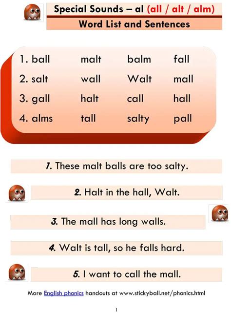 Esl Phonics Lessons Advanced Phonics Al All Alt Alm Stickyball Esl Lessons