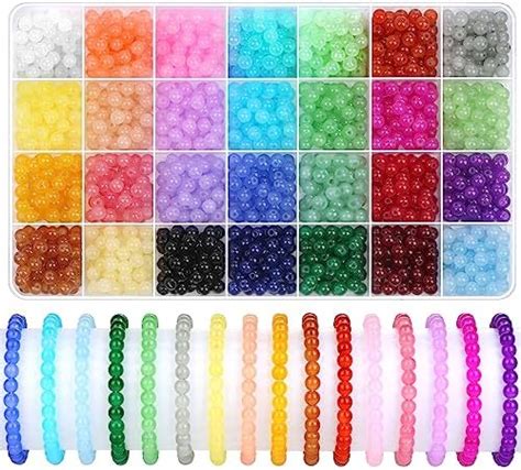 Shynek 1400 Pieces 6mm Round Glass Beads For Jewelry Making 28 Colors