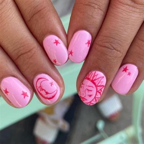 Cutest Summer Nail Designs In Moon Star And Sun Pink Short