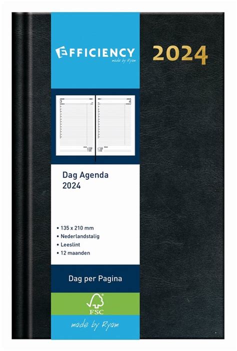 Bureau Agenda 2024 ZWART 1 Dag Per Pagina 13 5cm X 21cm Bol