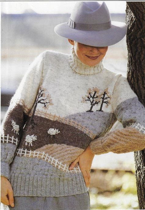 Womens Sheep In The Field Sweater Knitting Pattern Dk 8 Ply Yarn Or Wool 32 36 Inch 81 90 Cm