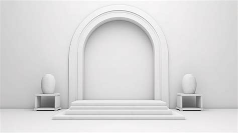 Pedestal Minimal 3d Render Of White Background With Arch For Product