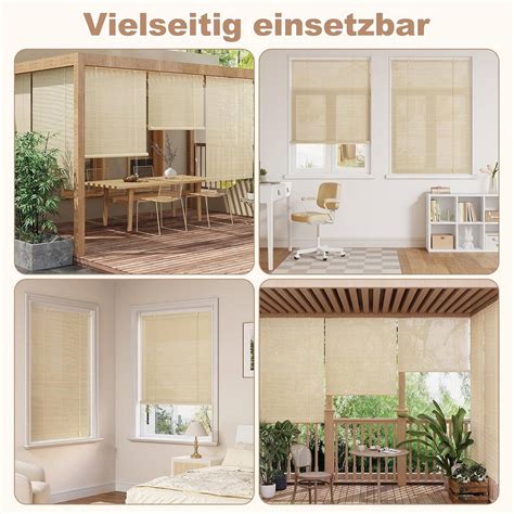 Woltu Bamboo Roller Blind Sun Protection Privacy Screen Side Pull