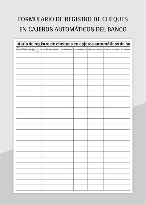 Plantilla De Excel Formulario De Registro De Cheques En Cajeros