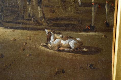 Th Century Oil On Canvas Dutch Painting With Hunting Scene For Sale