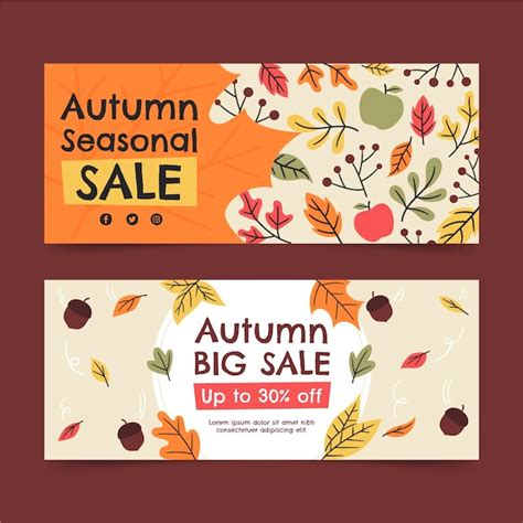 Free Vector Hand Drawn Flat Horizontal Autumn Sale Banners Set