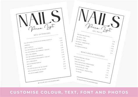 Nail salon services pricing menu pricing guide nail salon template