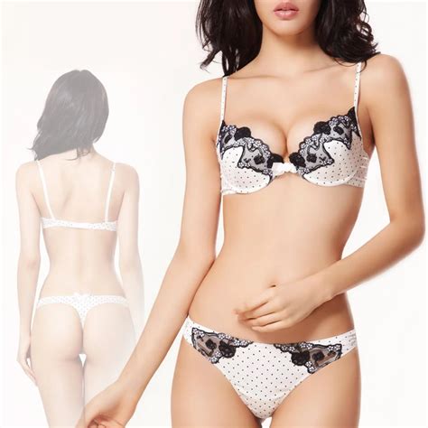 Push Up Women Bra And Thong Set Sexy Lingerie Dots Lace Applique Bras