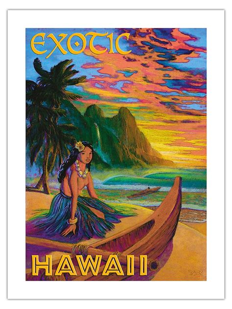 Exotic Hawaii Hawaiian Hula Girl Vintage Hawaiian Travel Poster By