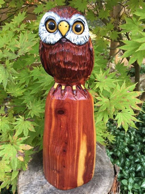 Chainsaw Carved Owl Red Cedar Wood Carvings Red Cedar Wood Carving Rustic Log Cabin Decor