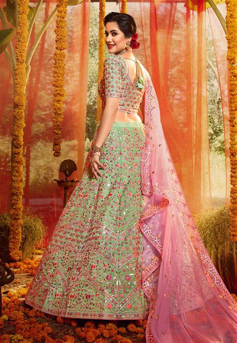 Pista Green Organza Circular Lehenga Choli 4701