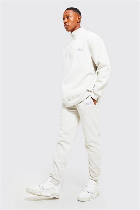 Mens Oversized Offcl Zip Funnel Neck Tracksuit Boohoo Uk