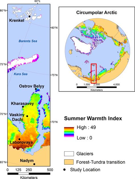 Spatial patterns of arctic tundra vegetation properties on different