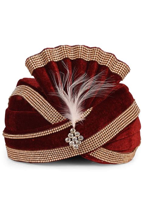 Embellished Velvet Turban In Maroon Velvet Turban Turban Velvet