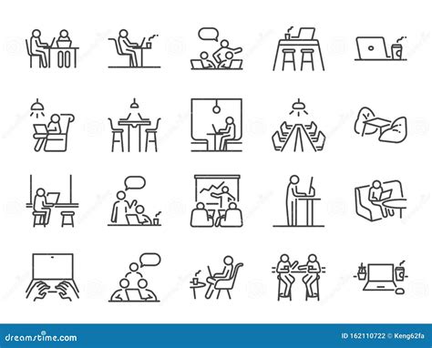 Office Line Icon Set Workspace Symbols Collection Vector Sketches