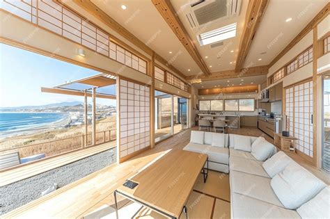Premium Photo Minimalist Japanese Beach House Interior With Large