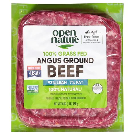 Open Nature 93 Lean 7 Fat All Natural Grass Fed Ground Beef Angus 16 Oz Shaws