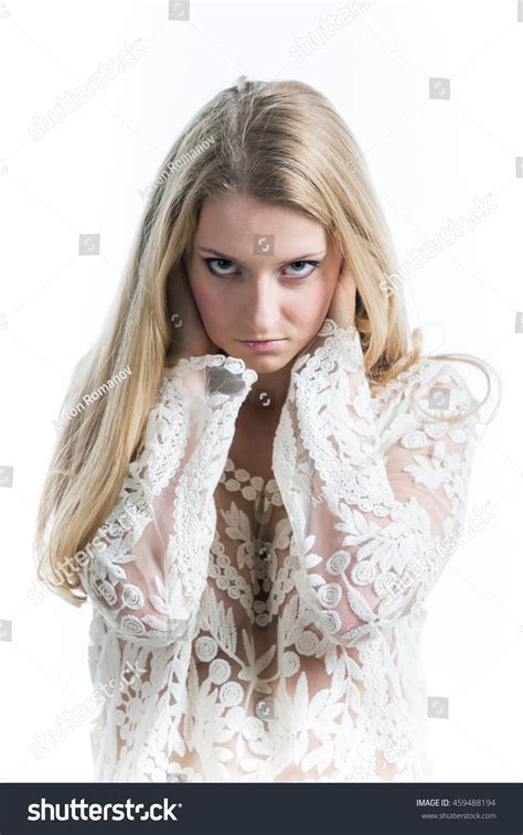 Beautiful Russian Blonde Girl On White Stock Photo 459488194 Shutterstock