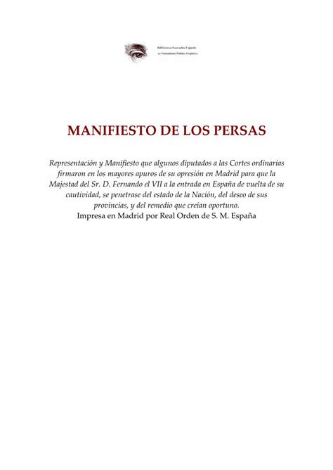 Pdf Manifiesto De Los Persas El Remedio Que En Tiempo Hubiera