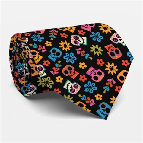 Disney Pixar Coco Sugar Skull And Floral Pattern Neck Tie Zazzle