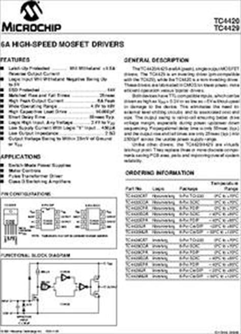 TC4420COA Datasheet The TC4420 4429 Are 6A Peak Single Output MOSFET