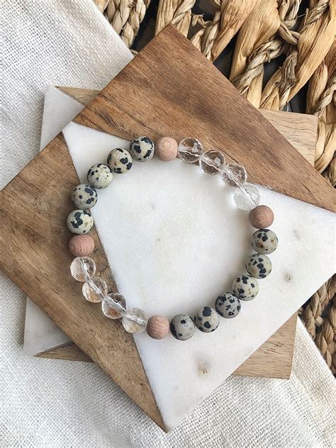 Dalmatian Jasper Clear Quartz Gemstone Bracelet Rosewood Essential