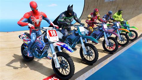 Racing Spiderman Motorcycles With Superheroes Dangerous Jump On