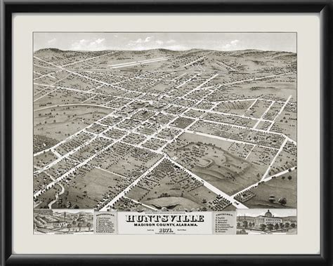 Huntsville AL 1871 Restored Map Vintage City Maps