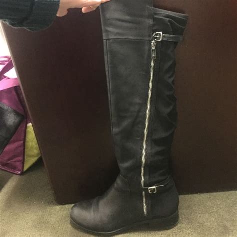 Calvin Klein Shoes Calvin Klein Tall Flat Black Boots Poshmark