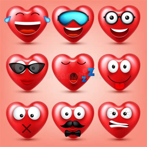 Heart Smiley Emoji Vector Set For Valentines Day Funny Red Face With