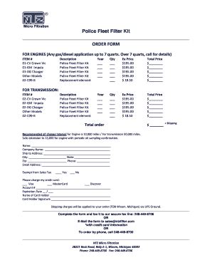 Fillable Online Police Fleet Filter Kit Order Form Ntz Micro