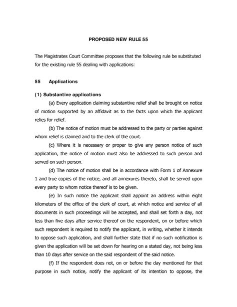 MCR 55 Applications Rule 55 Of The Magistrate Court PROPOSED NEW