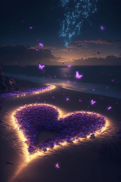 Premium Photo Heart Made Out Of Butterflies On A Beach Generative Ai