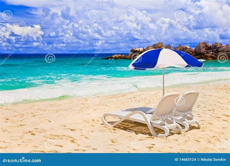 Chairs And Umbrella At Tropical Beach Stock Photo Image Of Holiday