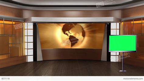 News Tv Studio Set Virtual Green Screen Background Loop Banco De