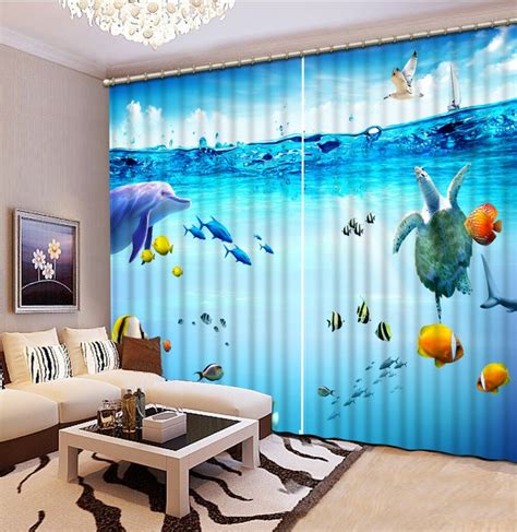 Cortinas de delfines oceánicos decoración Europea 3D cortinas para sala