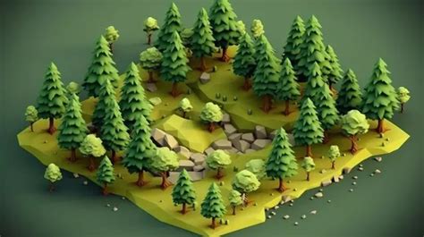 Isometric 3d Rendering Of A Forest Background Forest Trees Green Garden 3d Tree Background