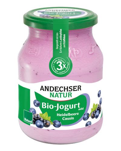 Bio Jogurt Mild Heidelbeere Cassis 3 8 500 G Andechser Feinschmecker