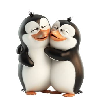 Cute Happy Penguins Couple Hugging Penguin Funny Pretty Png