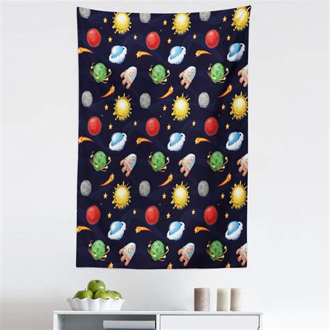 Space Tapestry Cartoon Style Cosmos Themed Illustration Sun With Stars