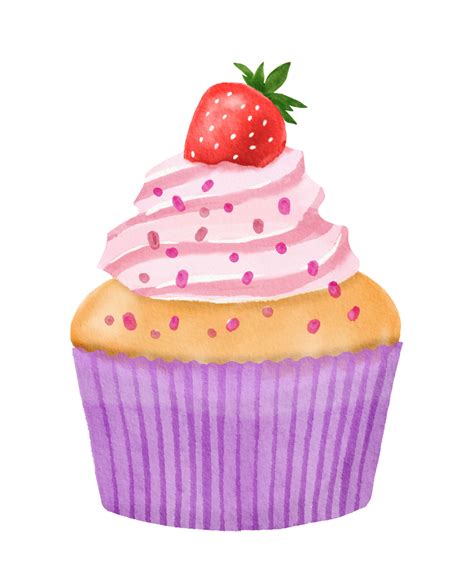 Pink Cupcake Watercolor Painted Png