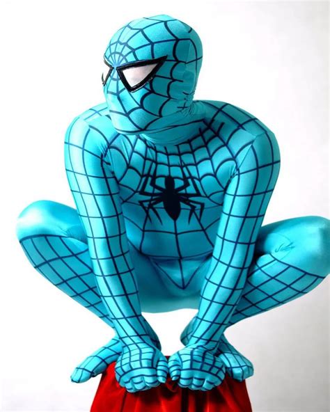 Cosplay Azul Lycra Spandex Leotardo Spiderman Hero Zentai Disfraz Para