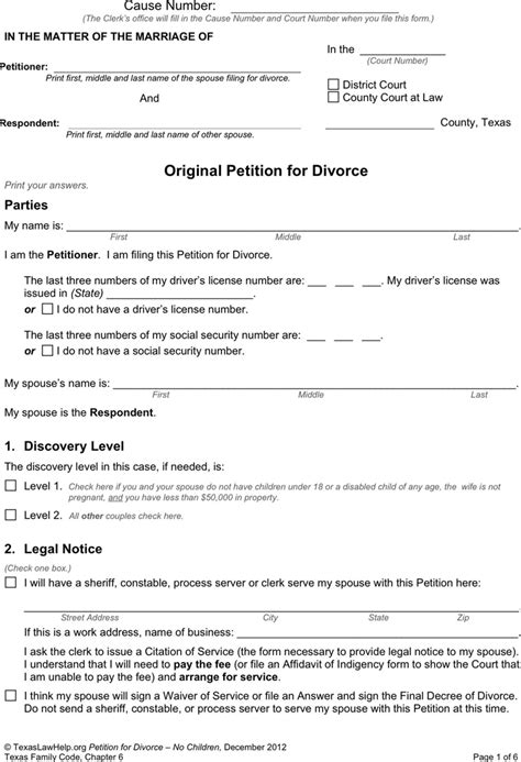 Free Printable Petition For Divorce Printable Templates