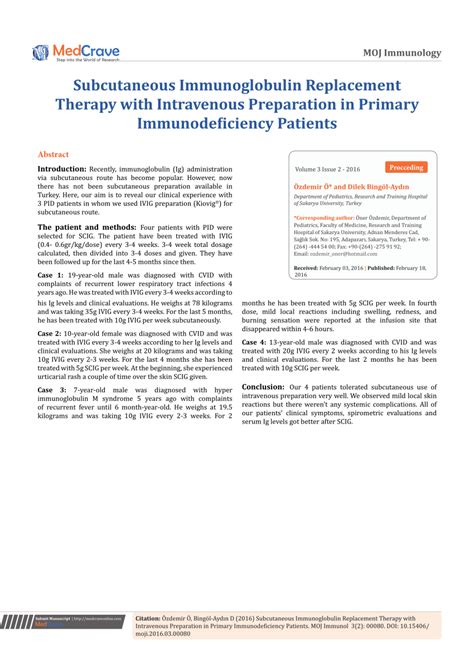 PDF Subcutaneous Immunoglobulin Replacement Therapy With Intravenous