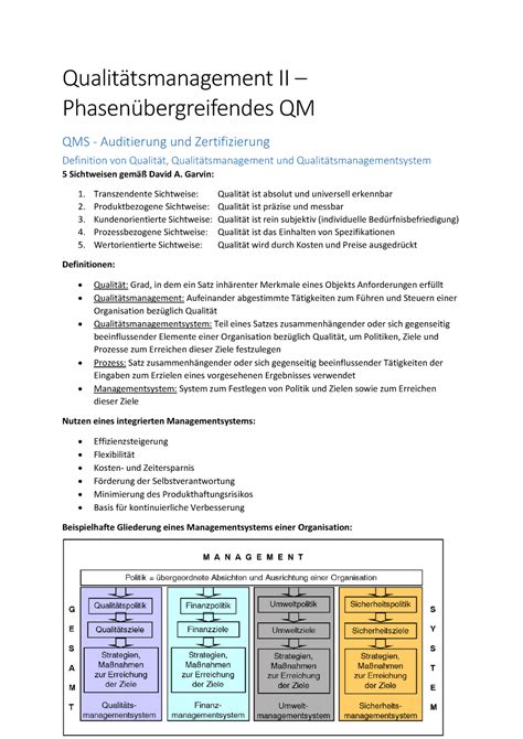 Qualitätsmanagement II Zusammenfassung Qualitätsmanagement II