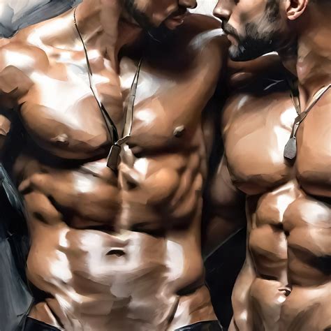 Nude Male Gay Couple Digital Art AI Generated Oil Painting Nude Art Wall Gay Poster