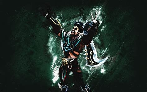 Download Wallpapers Draven League Of Legends Green Stone Background