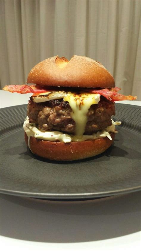 Angus Beef Burger With Truffle And Thyme Celeriac Remoulade Grilled Brie And Bacon Burger