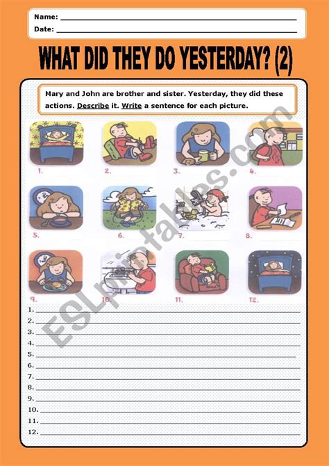 Simple Past What Did They Do Yesterday2 Esl Worksheet By Teacher78