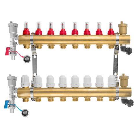 Rozdzielacz mosiężny 1 8 obiegowy z 4 zaworami odpowietrzająco